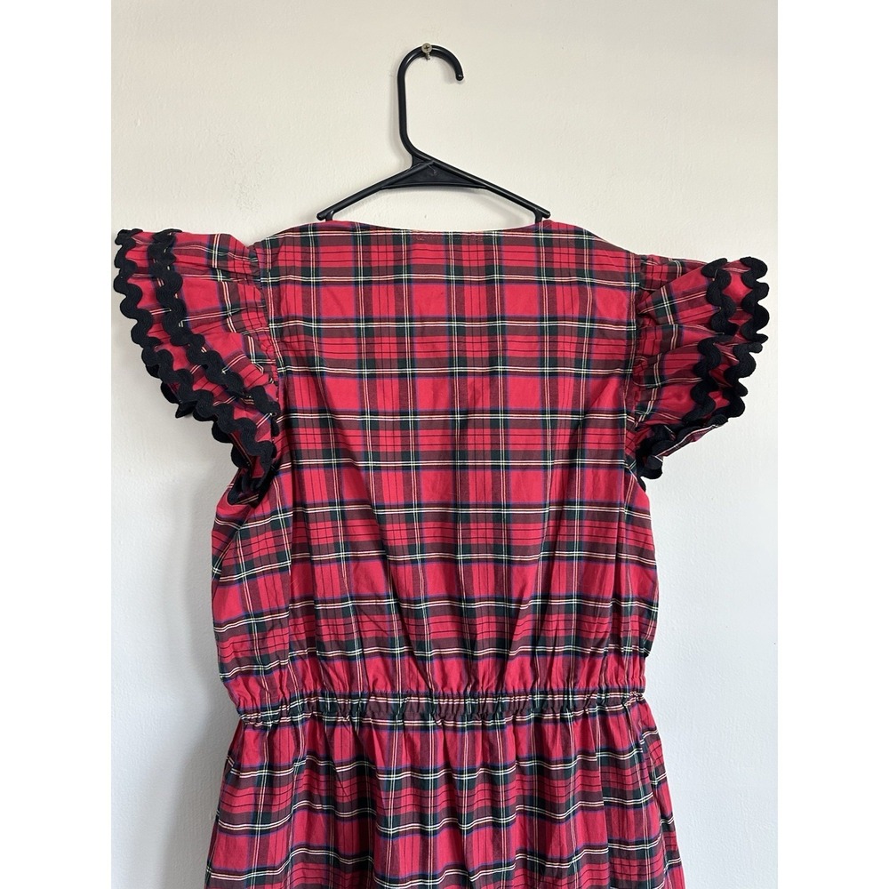 Red Tartan Plaid Frontier Dress 100% Cotton Tiered Ruffled Scottish Mountain - Picture 10 of 16